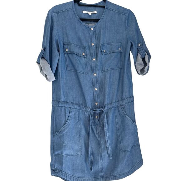 Trina Turk Blue chambray Dress- shirt hem - roll sleeve - pockets size 2 - Picture 1 of 7